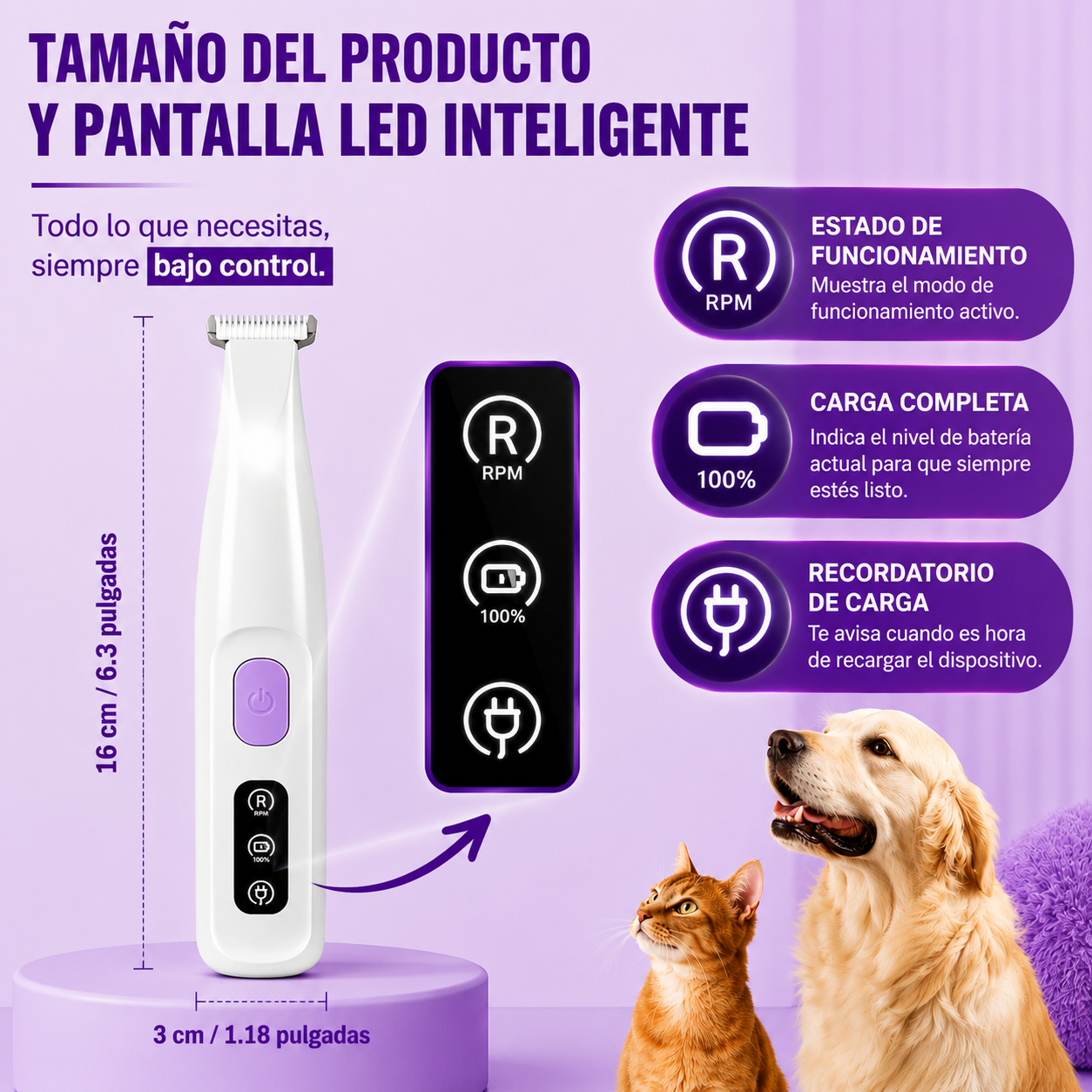 Recortador de Pelo para Mascotas Totalmente Impermeable con Pantalla LED | Seguridad para patas delicadas